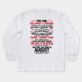 This Girl Was Born In August Kids Long Sleeve T-Shirt